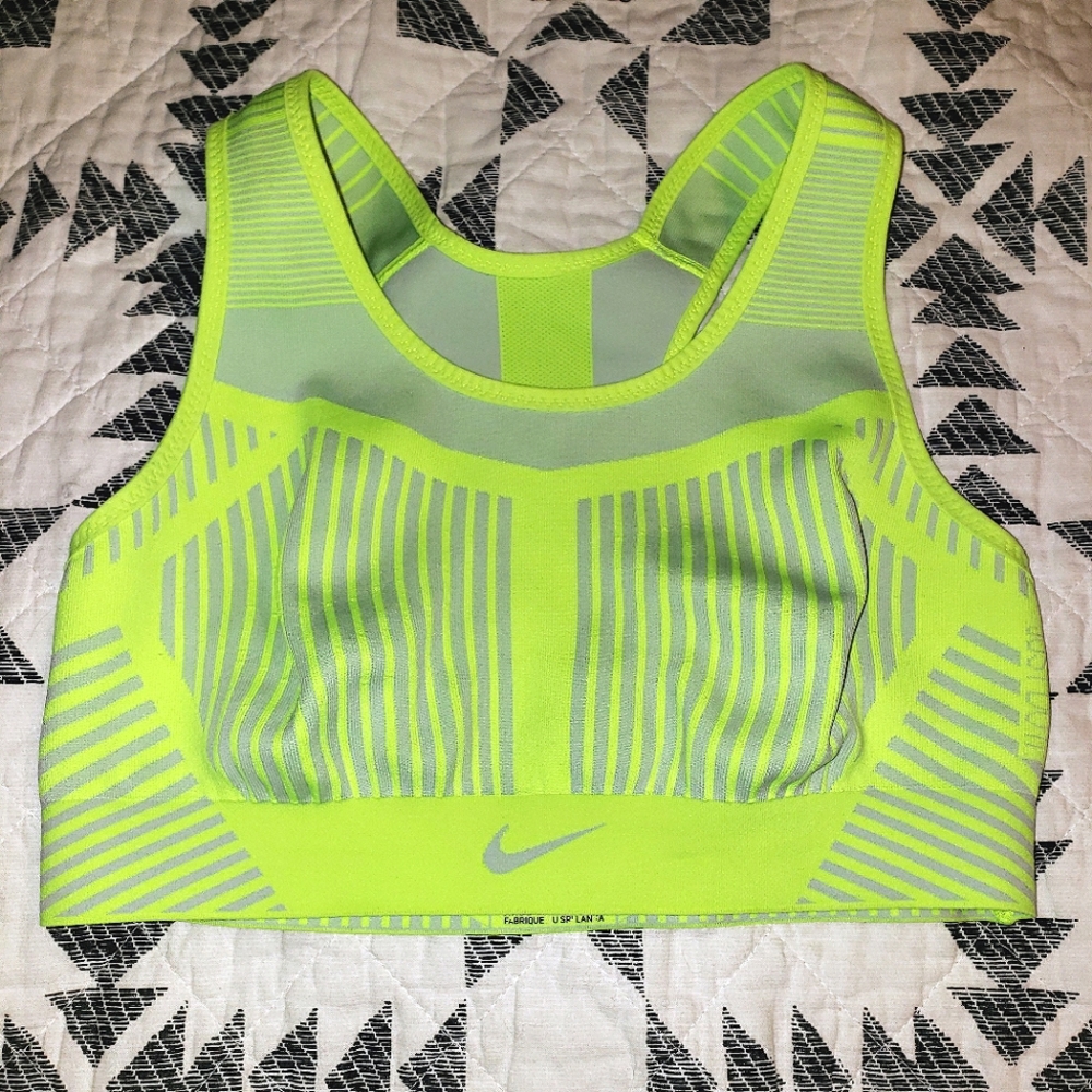 Women's Nike Fe/nom Flyknit Sports Bra High Support Volt Gray Size M